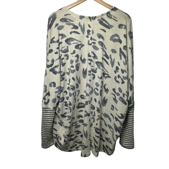 Maurices Large Animal Print Stripe Open Front Cardigan Cream Blue - Picture 3 of 4